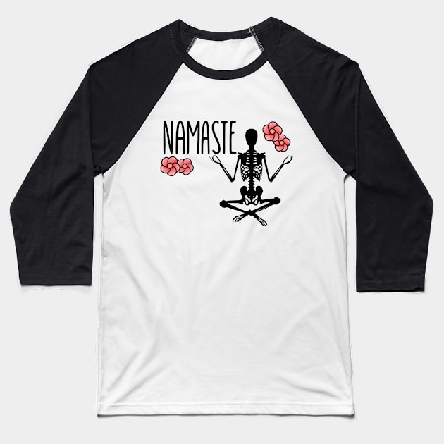 NAMASTE Skeleton Yogist - Flowers Baseball T-Shirt by O.M design